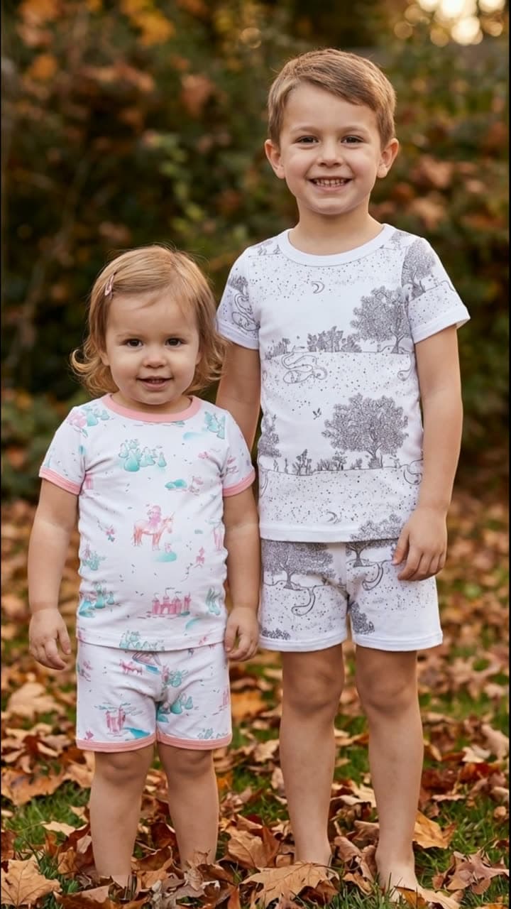 A Flaunto-made reel: two children outdoors in NIOVI pyjama sets