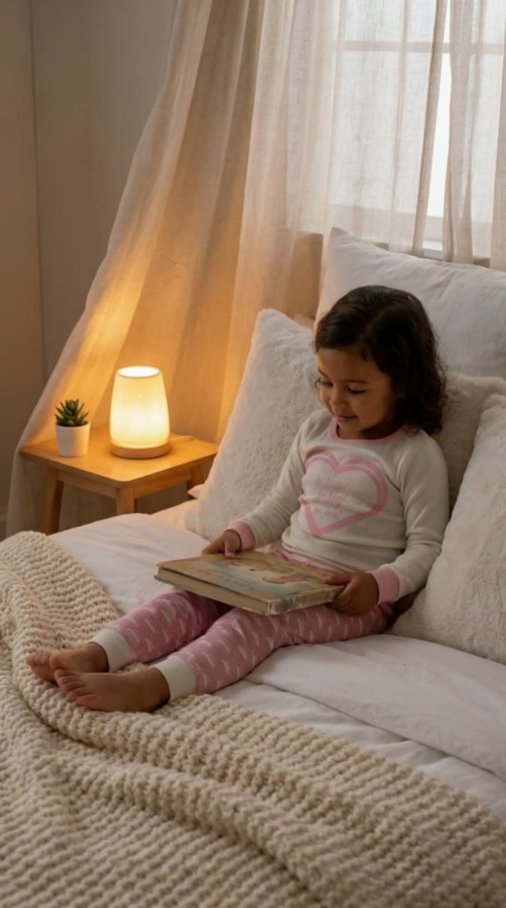 A Flaunto-made reel: a girl reading in NIOVI organic cotton pyjamas