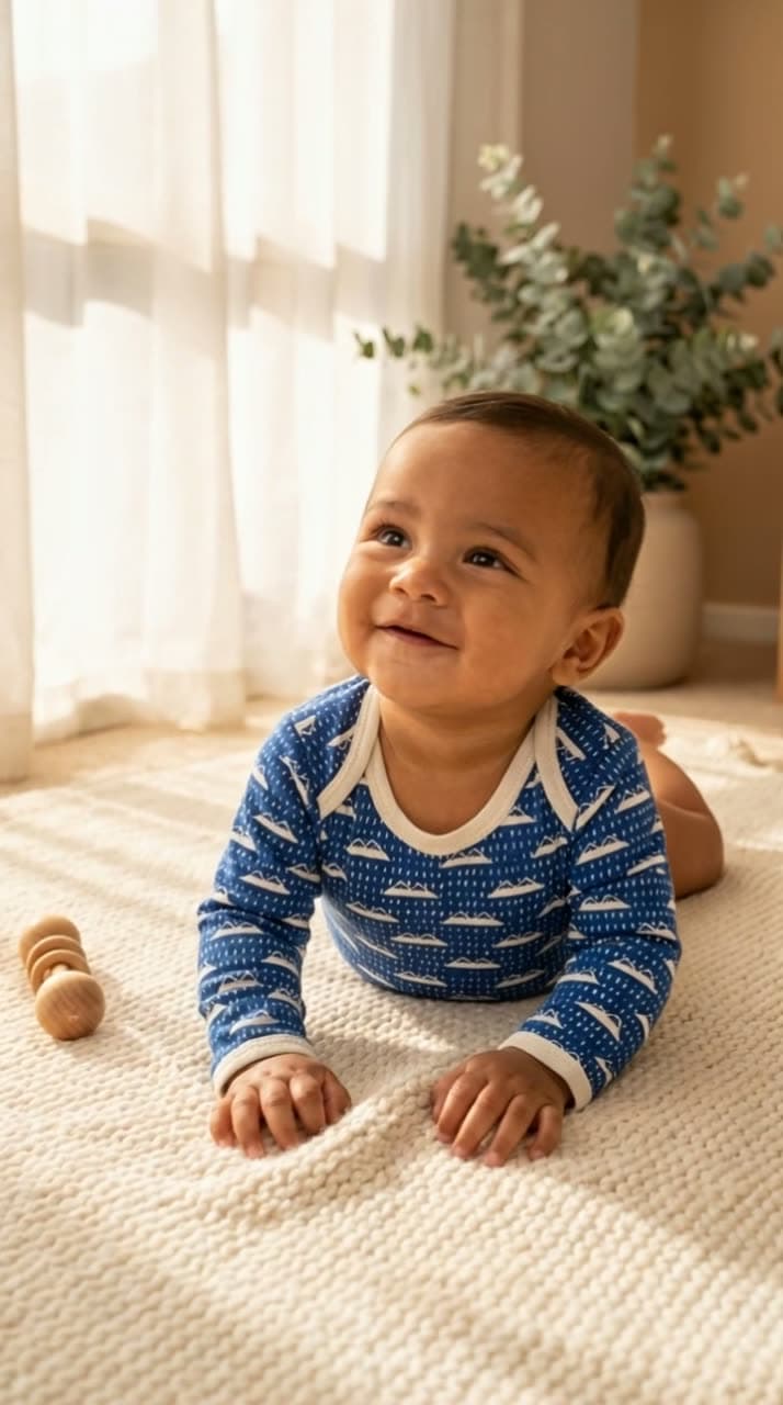 A Flaunto-made reel: a baby in NIOVI organic cotton pyjamas